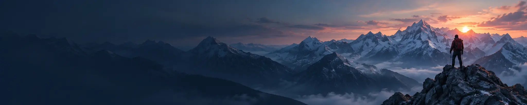 晨光雪山之巅的登山者